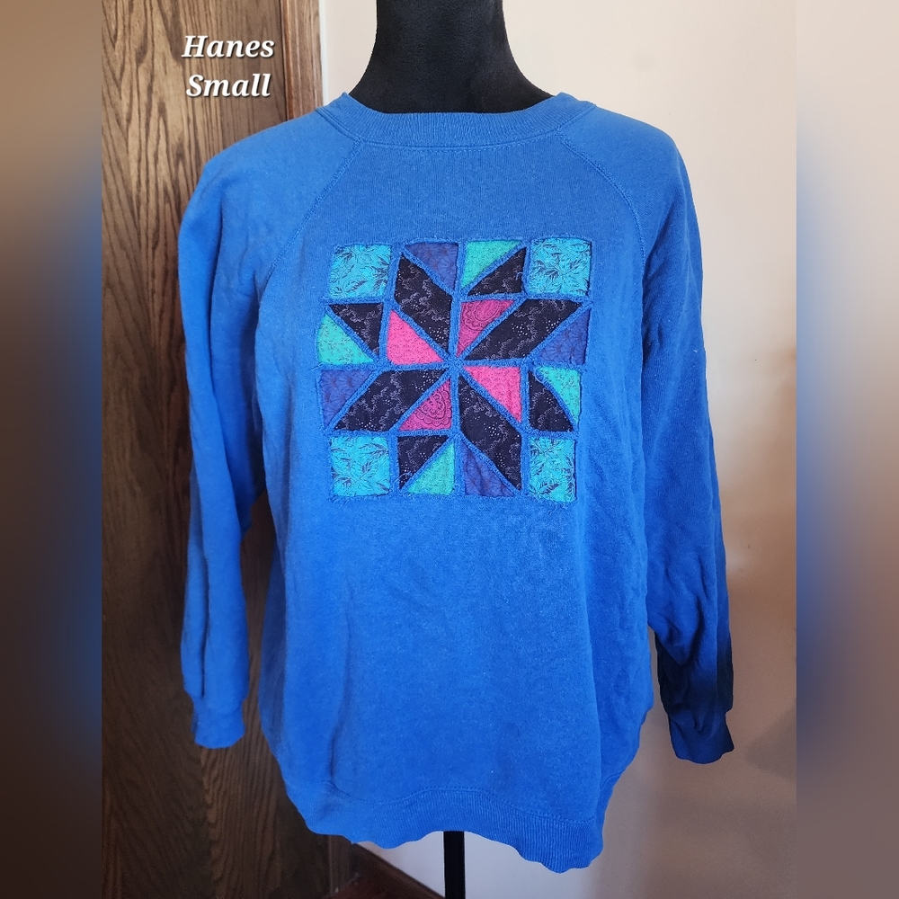 Vintage Quilted Patchwork Hanes Her Way Crew
